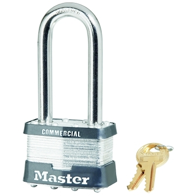 No. 5 Laminated Steel Padlock, 3/8 in dia x 15/16 in W x 2-1/2 in H Shackle, Silver/Gray, Keyed Different