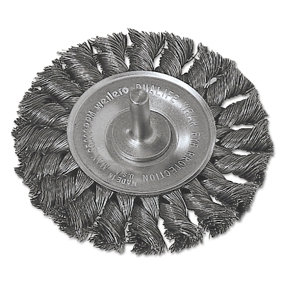 Standard Twist Knot Wire Wheel, 4 in D x 1/2 in W, .016 in Steel, 1/4 in Stem