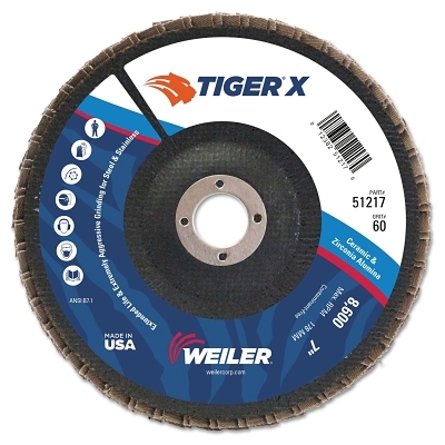 Tiger® X Flap Disc, 7 in Angled, 60 Grit, 7/8 in Arbor