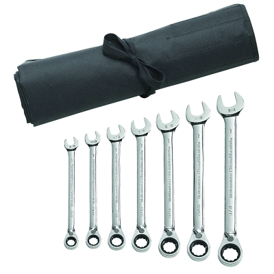 7 Pc. Reversible Combination Ratcheting Wrench Sets, Inch