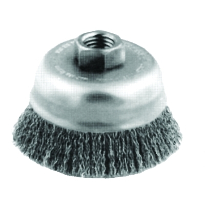 Crimped Cup Brush, 2 3/4 in Dia., 5/8-11 Arbor, 0.014 in Carbon Steel Wire