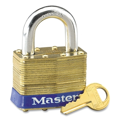 No. 6 Laminated Brass Padlock, 3/8 in dia x 15/16 in W x 1 in H Shackle, Yellow/Blue, KA, Keyed A276