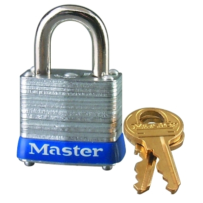 No. 7 Laminated Steel Padlock, 3/16 in dia, 1/2 in W x 1-1/2 in H Shackle, Silver/Blue, Keyed Alike, Keyed P812