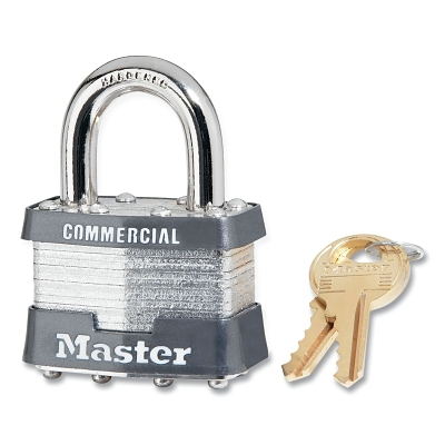 No. 81 Laminated Steel Padlock, 5/16 in dia x 3/4 in W x 15/16 in H Shackle, Silver/Gray, Keyed Alike, Keyed 14R28