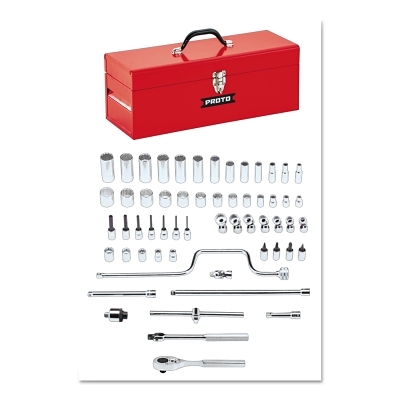 Torqueplus 58 Piece Socket Sets, 3/8 in, 12 Point, Inch, w/Tool Box