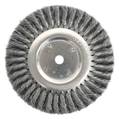 Standard Twist Knot Wire Wheel, 8 in D x 5/8 in W, .016 in Steel Wire, 6,000 rpm