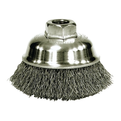 Crimped Wire Cup Brush, 3-1/2 in Dia., M14 x 2 Arbor, Stainless Steel Wire