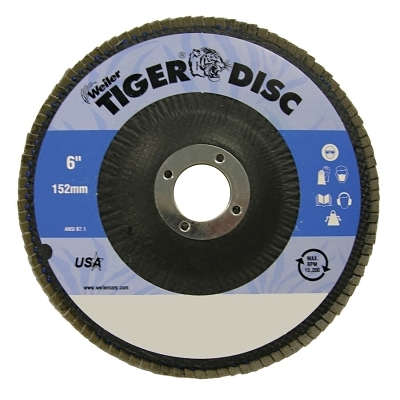 Tiger Disc Abrasive Flap Discs, 6 in,80 Grit, 7/8 Arbor, 10,200 rpm