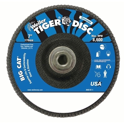 Tiger® Big Cat® High Density Flap Disc, 7 in dia, 40 Grit, 5/8 in-11, 8600 RPM, Type 27