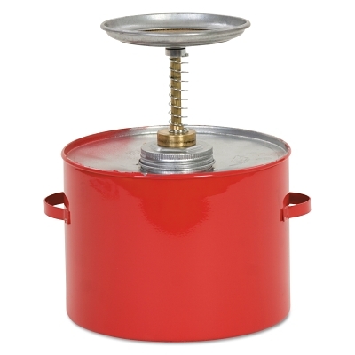Plunger Can, Flammable/Volatile Liquid Dispensing, 2 qt Cap, Galvanized Steel, Red