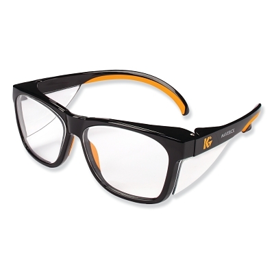 KleenGuard™ Maverick™ Safety Glasses, Clear Anti-Fog/Scratch Lens, Black/Orange Frame