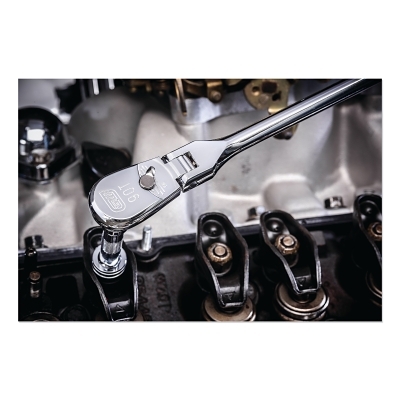 90T Ratchet, Tear Drop, 3/8 in Drive, 13.38 in OAL, Alloy Steel, Polish Chrome/Cushion Grip, Flex Handle