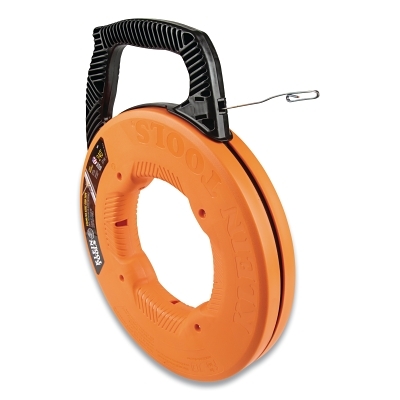 Steel Fish Tape, 1/8 in W x 240 ft L, Double-Loop Steel Tape End, Stainless Steel