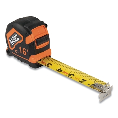 Magnetic Double-Hook Tape Measure, 16 ft, SAE, Orange/Black