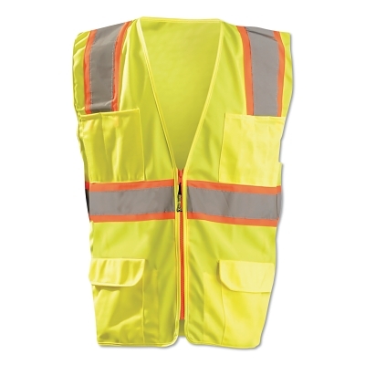 Class 2 Surveyor Style Solid Vests with 2-Tone Striping, 2X-Large, Yellow