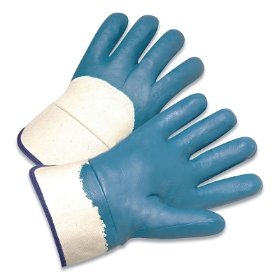 Nitrile Coated Gloves, Large, Blue, Palm Coated, Smooth Finish