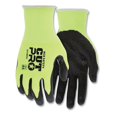 CutPro® 92748HV 18-ga HyperMax® Nitrile-Dotted Coated Gloves, Large, Hi-Vis Lime