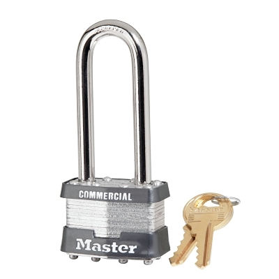 No. 1 Laminated Steel Padlock, 5/16 in dia, 3/4 in W x 15/16 in H Shackle, Silver/Gray, Keyed Alike, Keyed 2396
