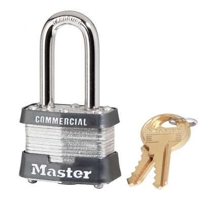 No. 3 Laminated Steel Padlock, 9/32 in dia, 5/8 in W x 1-1/2 in H Shackle, Silver/Gray, Keyed Alike, Keyed 3210