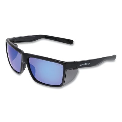 Swagger® SR2 Series Safety Glasses, Polycarbonate Lens/Fr, Duramass® Hard Coat, Black Frame, Blue Diamond Lens