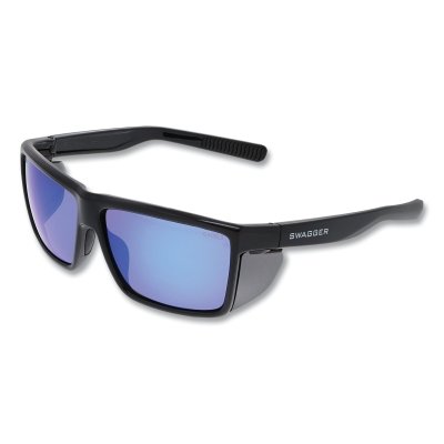 Swagger® SR2 Series Safety Glasses, Polycarbonate Lens/Fr, Duramass® Hard Coat, Black Frame, Blue Diamond Polarized Lens