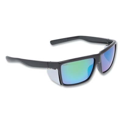 Swagger® SR2 Series Safety Glasses, Polycarbonate Lens/Fr, Duramass® Hard Coat, Charcoal Frame, Green Mirror Polarized Lens