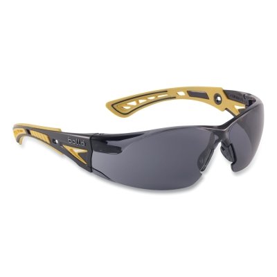 Rush+ Series Safety Glasses, Smoke Lens, Platinum® Anti-Fog, Yellow/Black Frame
