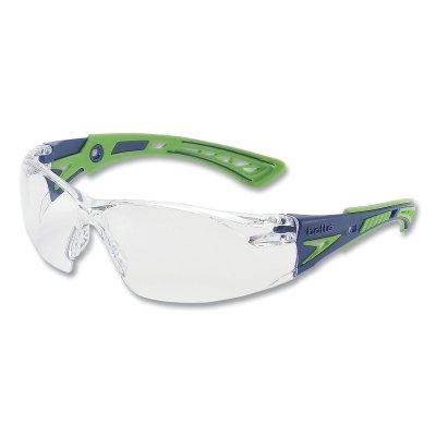 Rush+ Series Safety Glasses, Clear Lens, Platinum® Anti-Fog, Anti-Scratch, Green/Blue Frame
