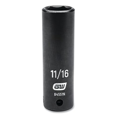 Impact Socket, 1/2 in Drive Size, 11/16 in Opening Size, 6-point, Deep Length