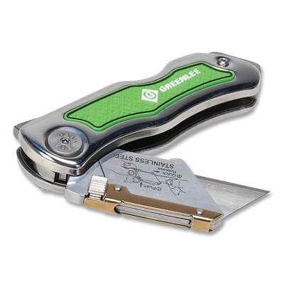 Utility Knife with Blades, 7 in L, Utility, Stainless Steel, Silver/Green