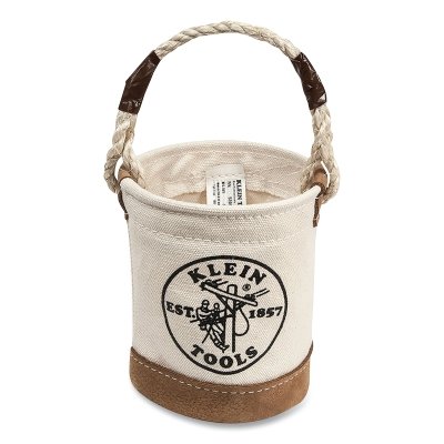 Mini Leather-Bottom Canvas Bucket, 1 Compartment, 4-1/2 dia x 6 in H, Rope Handle