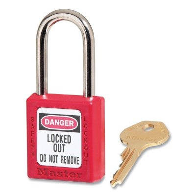 Zenex™ Thermoplastic Safety Lockout Padlock, 410, 1/4 in dia x 1-1/2 in L x 25/32 in Shackle W, Red, KA, Keyed 23F031