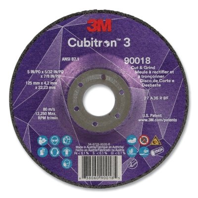 Cubitron™ 3 Cut and Grind Wheel, 5 in dia x 5/32 in Thick x 7/8 in Arbor, 36+ Grit, T27