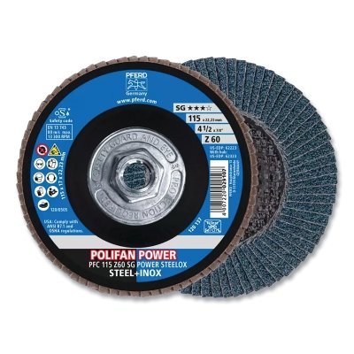 POLIFAN® Type 29 SG Flap Disc, 4-1/2 in dia, 60 Grit, 5/8 in-11 Threaded Arbor dia, 13300 RPM, Zirconia Alumina Z