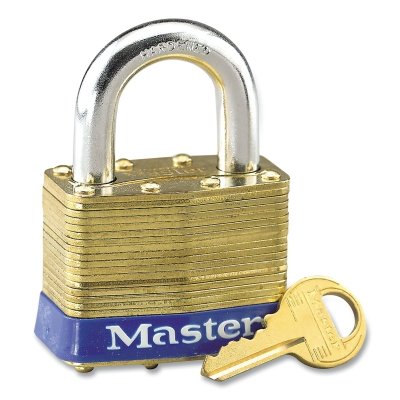 No. 6 Laminated Brass Padlock, 3/8 in dia x 15/16 in W x 1 in H Shackle, Yellow/Blue, MK, Varies