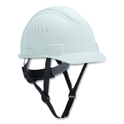 Short Brim Hard Hat, 4-point Ratchet Suspension, Vented, White