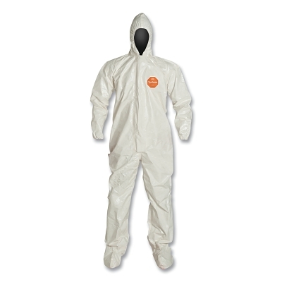 Tychem® 4000 Coverall, Attached Hood and Sock, Elastic Wrists, Zipper, Storm Flap, White, 2X-Large
