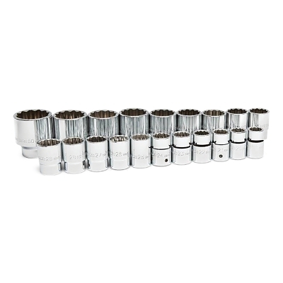 Socket Set, 3/4 in Dr, 12-point, Metric, 19 mm to 50 mm, 20-Pc Standard Length, Incl Blow Mold Case