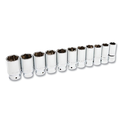 Socket Set, 3/4 in Dr, 6-point, SAE, 7/8 in to 1-5/8 in, 11-Pc Deep Length, Incl Blow Mold Case