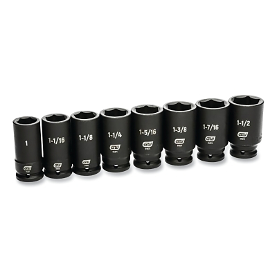 Impact Socket Set, 3/4 in Dr, 6-point, SAE, 3/4 in to 1 in, 8-Pc Deep Length, Incl Blow Mold Case