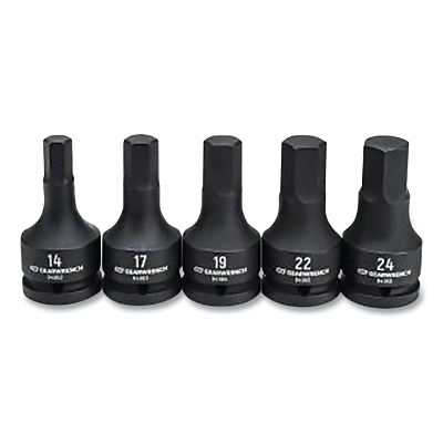 Impact Socket Set, 3/4 in Dr, 6-point, Metric, 14 mm to 24 mm, 5-Pc Hex Bit, Incl Metal Rail