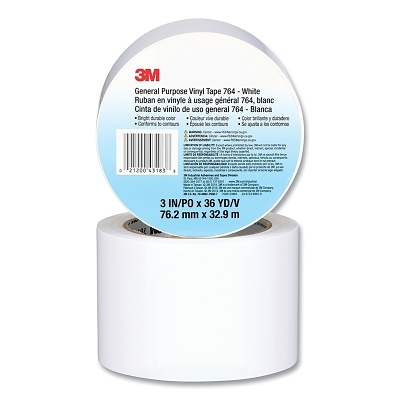 General Purpose Vinyl Tape 764, 3 in x 36 yd x 5 mil, White
