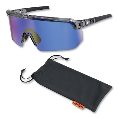 Skullerz® AEGIR Safety Glasses/Sunglasses, Blue Mirror Polycarbonate Lens, Fog-Off+™ Coating, Clear Smoke Frame