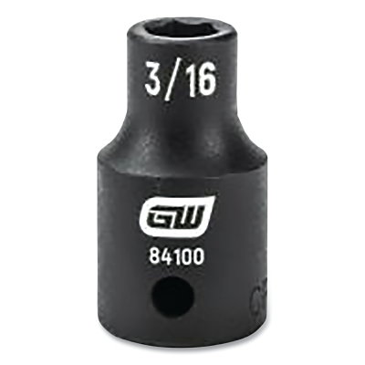 Impact Socket, 1/4 in Drive Size, 3/16 in Opening Size, 6-point, Standard Length