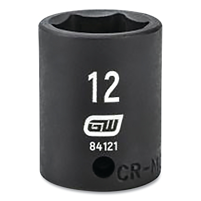 Impact Socket, 1/4 in Drive Size, 12 mm Opening Size, 6-point, Standard Length