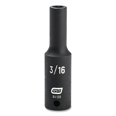 Impact Socket, 1/4 in Drive Size, 3/16 in Opening Size, 6-point, Deep Length