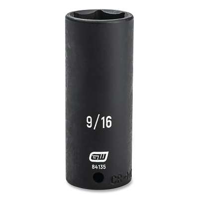 Impact Socket, 1/4 in Drive Size, 9/16 in Opening Size, 6-point, Deep Length