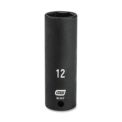 Impact Socket, 1/4 in Drive Size, 12 mm Opening Size, 6-point, Deep Length