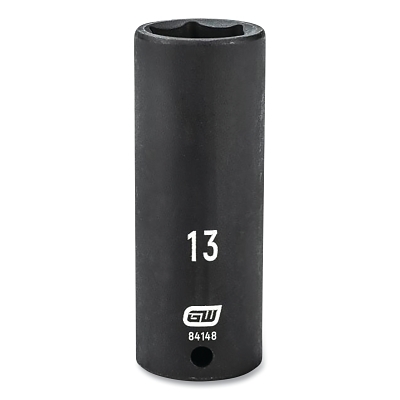 Impact Socket, 1/4 in Drive Size, 13 mm Opening Size, 6-point, Deep Length