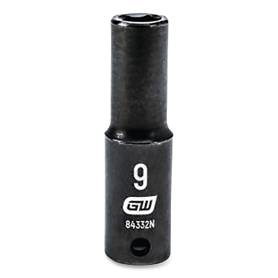 Impact Socket, 3/8 in Drive Size, 9 mm Opening Size, 6-point, Deep Length